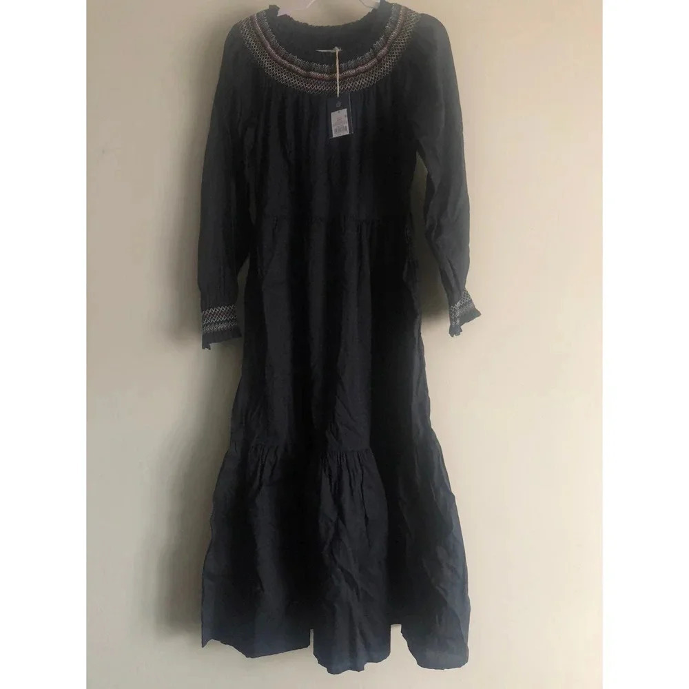Women’s Balloon Long Sleeve Tiered Dress Gray Small Smocked Pullover